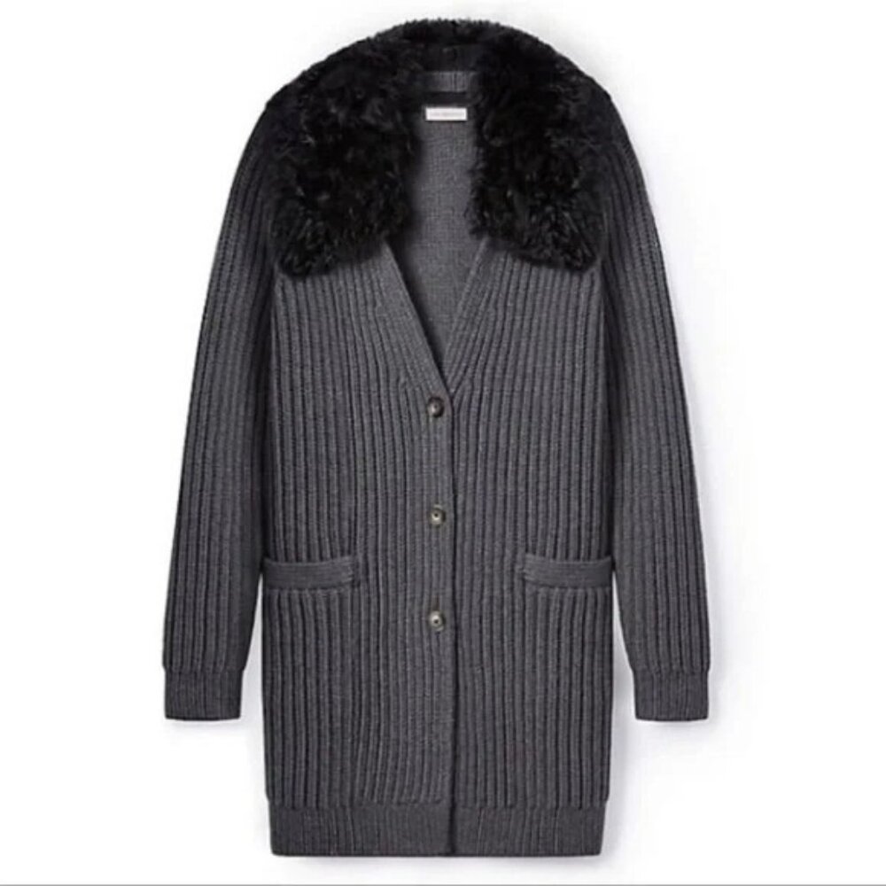 Tory Burch Knit Wool Cardigan Coat w/ Removable Collar in Gray - Sz S